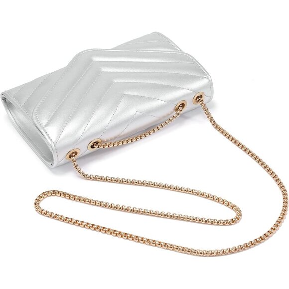 ⚡ Women's Silver Stylish Evening Clutch Chain Shoulder Strap Crossbody Bag - Picture 6 of 6